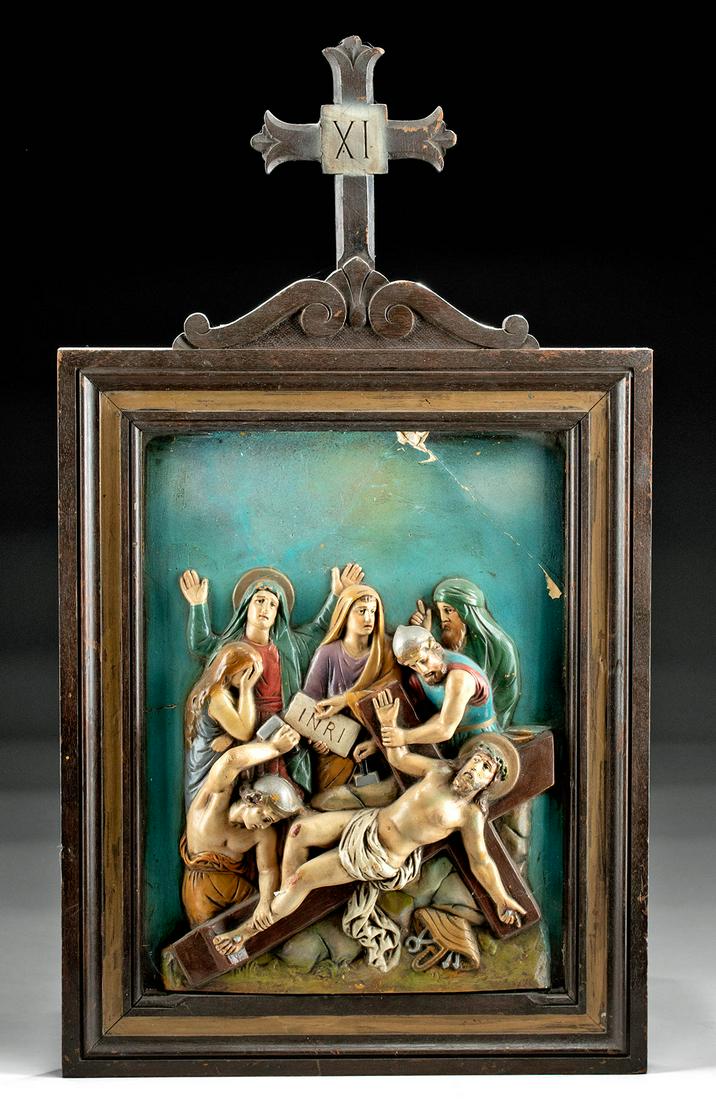 20th C. Polychrome Relief - Station of Cross XI (1 of 4)