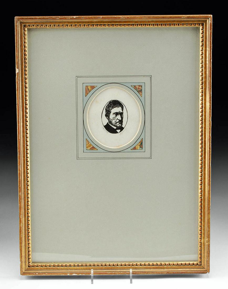 20th C. Leonard Baskin Woodcut of Thomas Eakins: **Originally Listed At $200** Leonard Baskin (American, 1922-2000). Portrait of Thomas Eakins - woodcut, 20th century. Edition 76 of 175. Signed and numbered in pencil below portrait. A bust-length wo