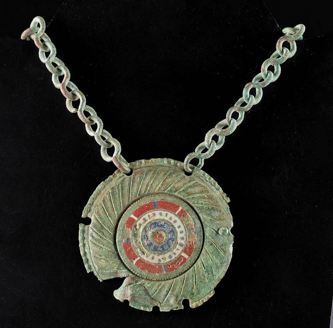 Gallo-Roman Enameled Bronze Pendant on Chain (1 of 3)