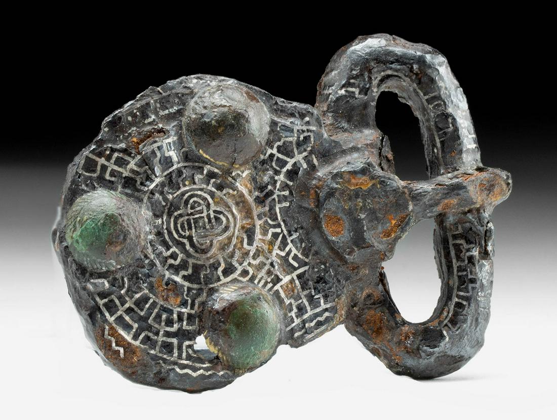 6th C. Frankish Iron Belt Buckle Silver Niello Motifs (1 of 3)