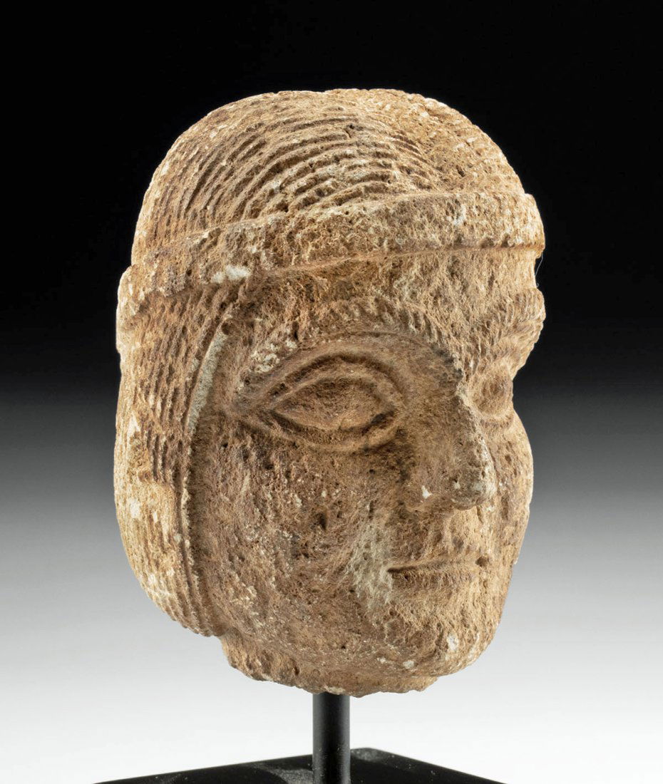 Mesopotamian Stone Head w/ Chignon Hairstyle (1 of 4)