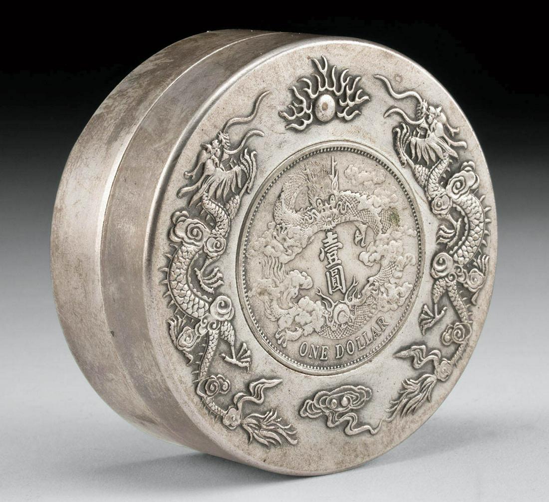 Chinese Qing Inkbox w/ Inlaid 1911 Silver Coin (1 of 6)