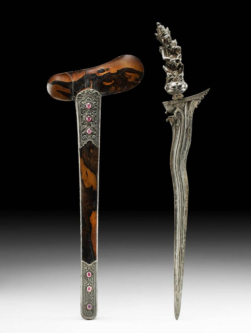 19th C. Indonesian Kris w/ Repousse Silver & Rubies (1 of 5)
