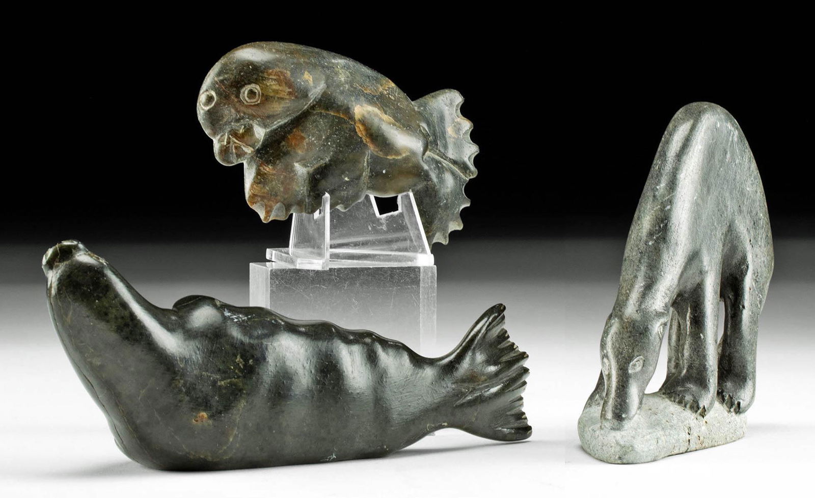 3 Canadian Inuit Soapstone Animal Carvings, Seals & Dog (1 of 7)