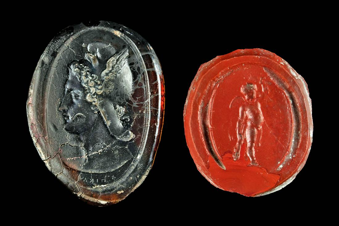 18th C. Italian Glass Intaglios - Erote + Mercury (1 of 2)