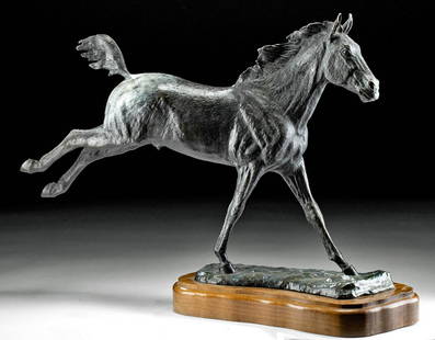 John Scott Bronze "Racing the Wind" (2001): **Originally Listed At $1500** John J. Scott (American, 1919-2016). "Racing the Wind" (Appaloosa) silicon bronze, 2001. Inscribed with the artist's signature and ram symbol as well as the title of the