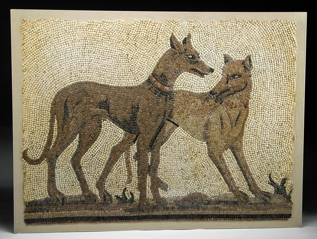 Stunning Roman Tesserae Mosaic of Standing Dogs (1 of 4)