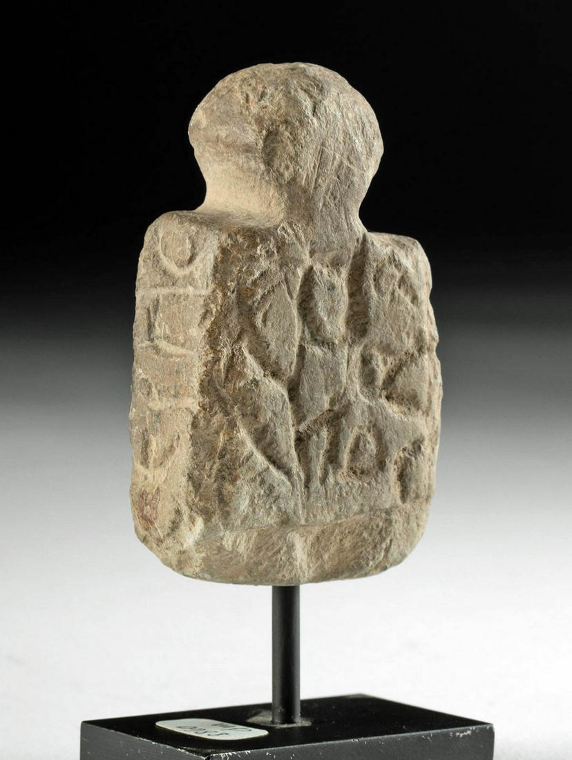 Anatolian Stone Idol w/ Greek Script: **Originally Listed At $400** Ancient Near East, Asia Minor, modern-day Turkey, Anatolia, Early Bronze Age, ca. 3000 to 2500 BCE. An intriguing stone figure of anthropomorphic form presenting the char