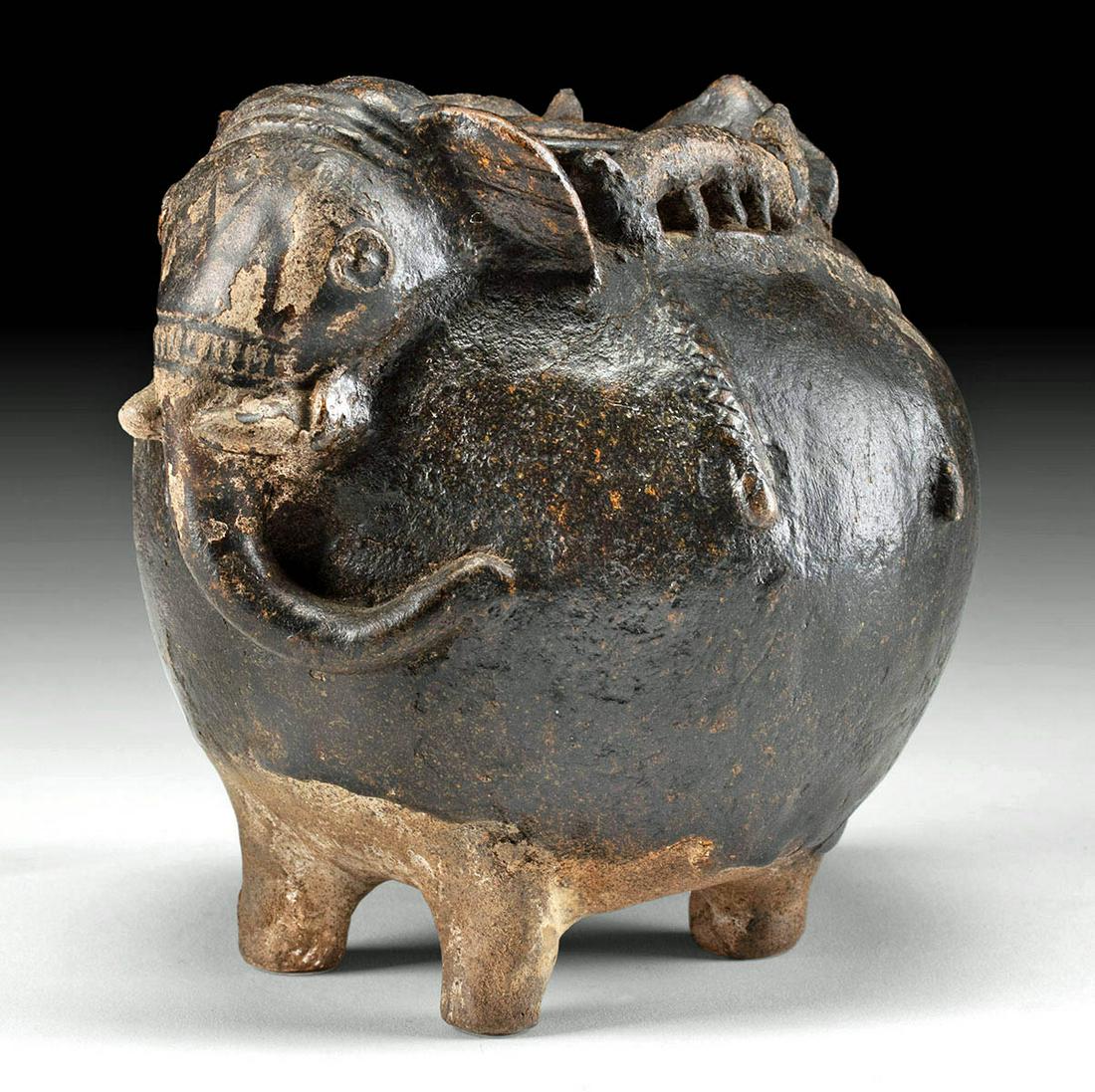 11th C. Khmer Thai Pottery Elephant Lime Pot (1 of 4)