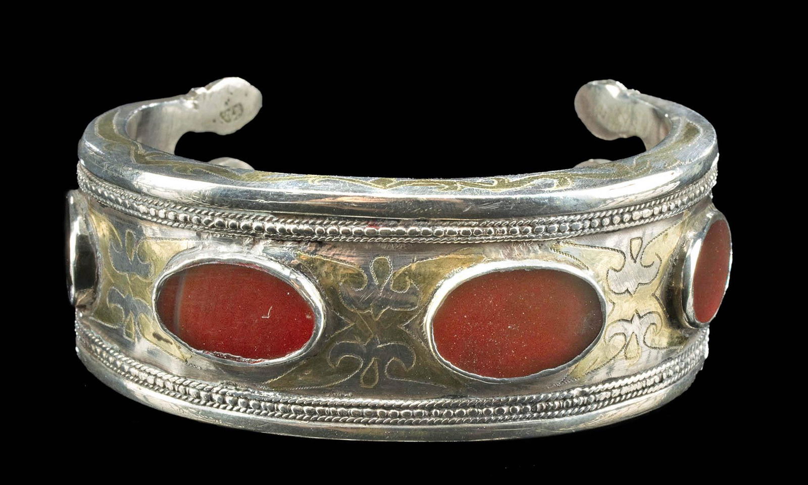 19th C. Turkoman Gilded Silver Bracelet w/ Carnelian (1 of 3)