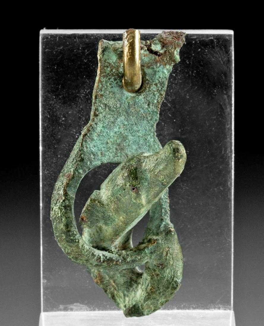 1st C. Roman Bronze Handle w/ Dog Poking Thru (1 of 3)