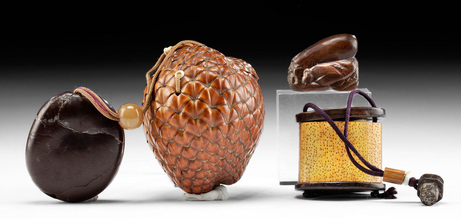 19th C. Japanese Edo Wood / Stone Inros + Netsuke (1 of 3)