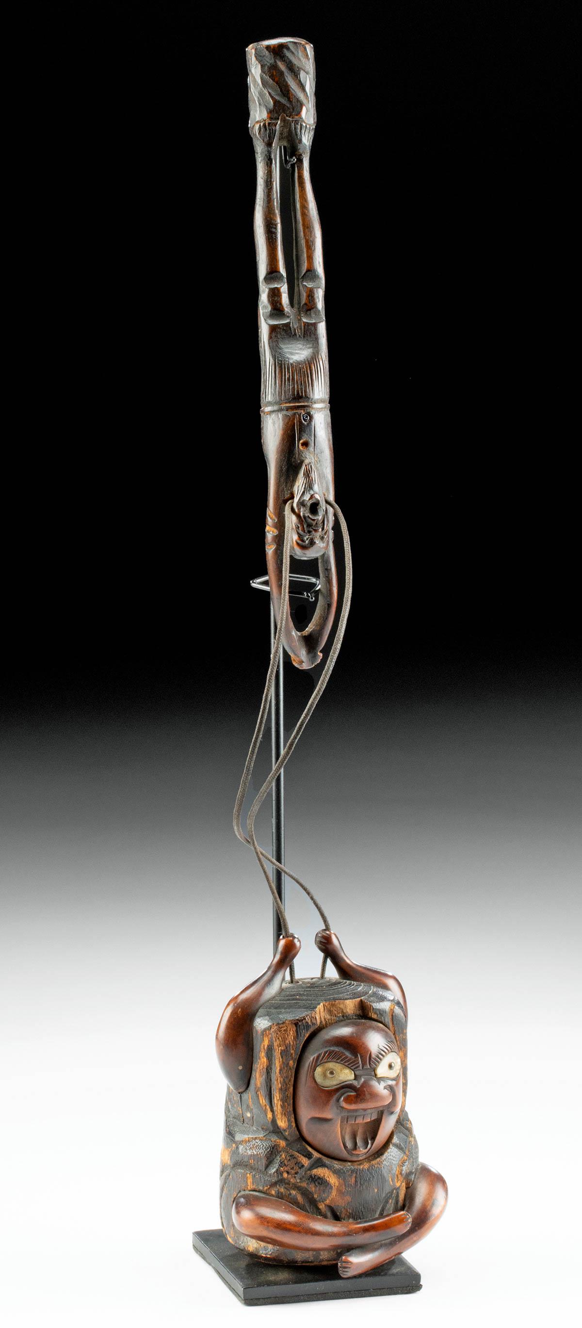 19th C. Japanese Meiji Wood Tonkotsu + Kiseruzutsu (1 of 4)