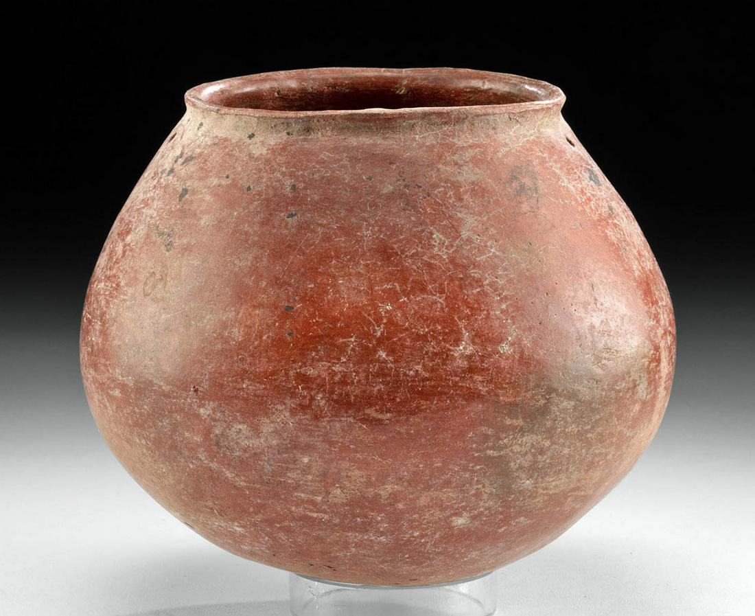 Casas Grandes Redware Jar: **Originally Listed At $400** Pre-Columbian, Northwest Mexico, Chihuahua, Casas Grandes (Paquime), ca. 1280 to 1450 CE. A fabulous russet-hued earthenware jar exhibiting a rotund body with a slanted s