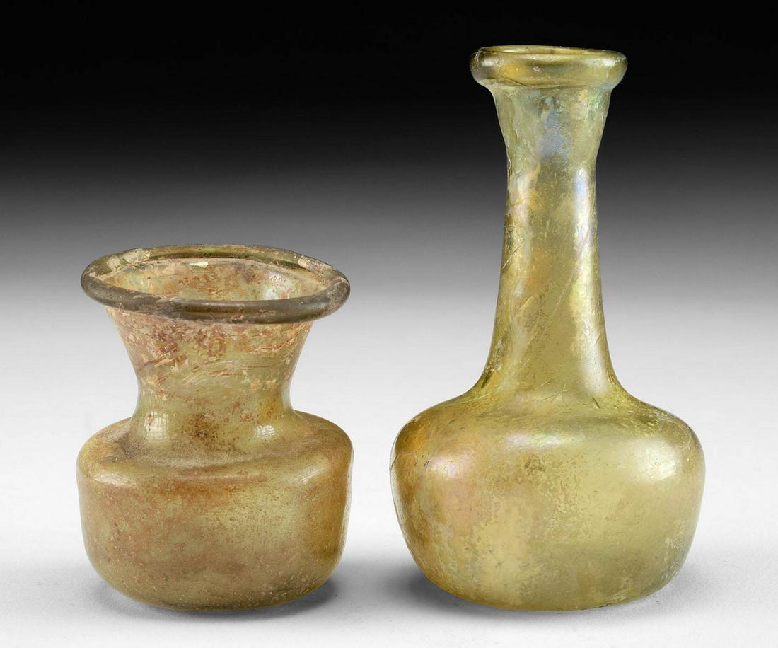 Pair of Roman Glass Vessels w/ Rolled Rims (1 of 3)