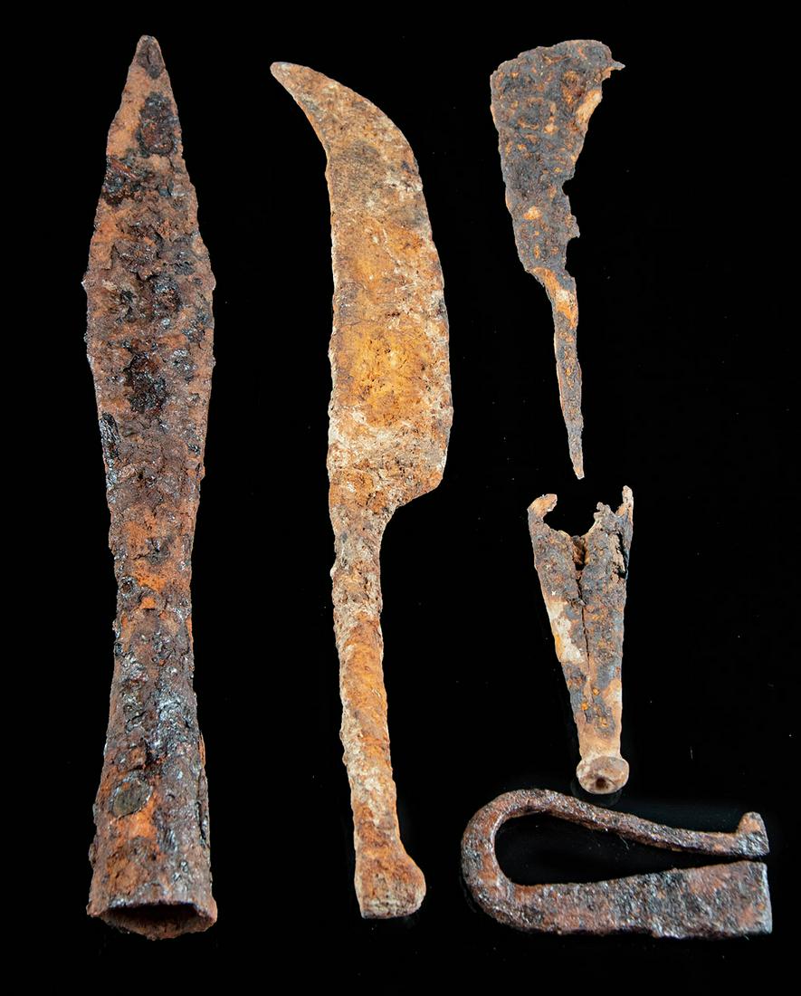 Viking / Saxon Iron Tools & Weapon Blade Assortment, 5: Northwestern Europe, England, Anglo-Saxon / Viking culture, Medieval period, ca. 8th to 13th century CE. A collection of iron tools and weapons from the Middle Ages of Europe, likely discovered in ope