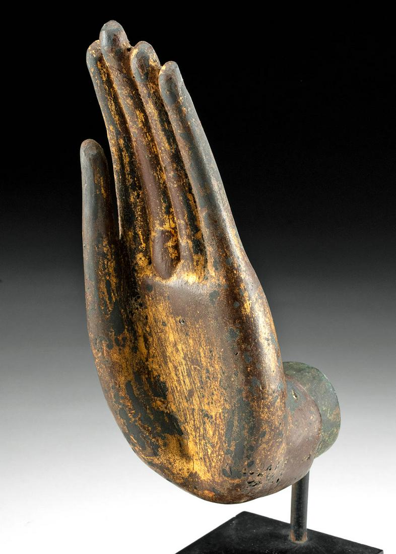 16th C. Thai Gilt Brass Buddha Hand, Abhaya Mudra (1 of 3)