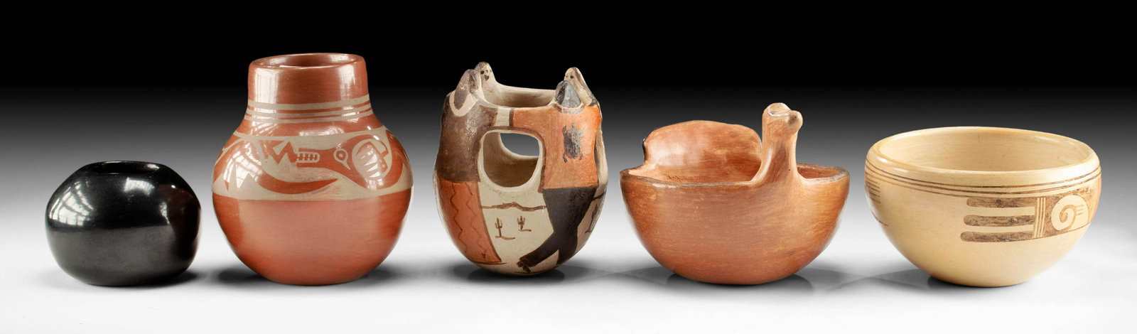 20th C. Pueblo & Hopi Pottery Vessels, 5 pcs (1 of 4)