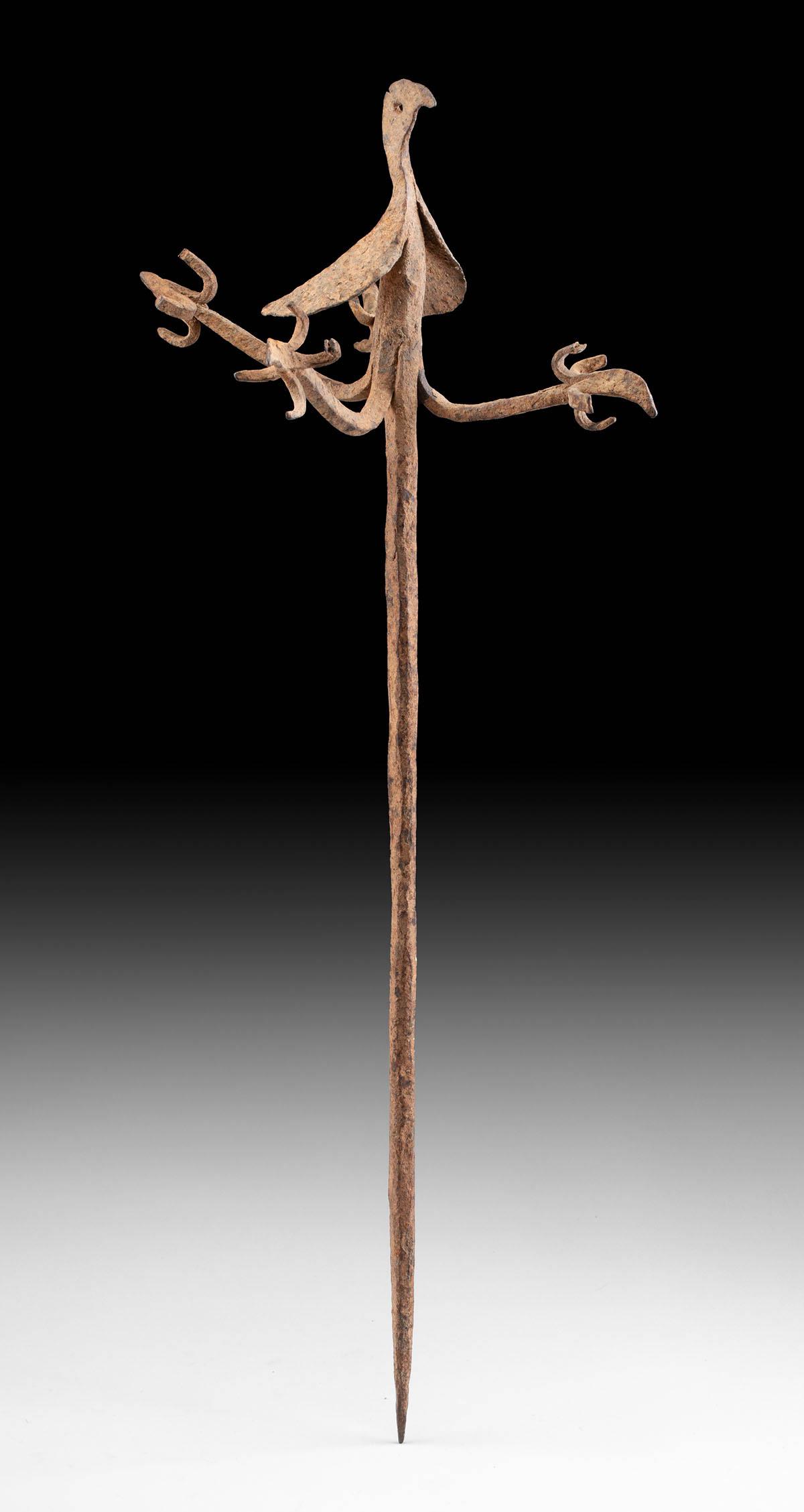 Late 19th C. Nigerian Yoruba Iron Diviner's Bird Staff (1 of 3)