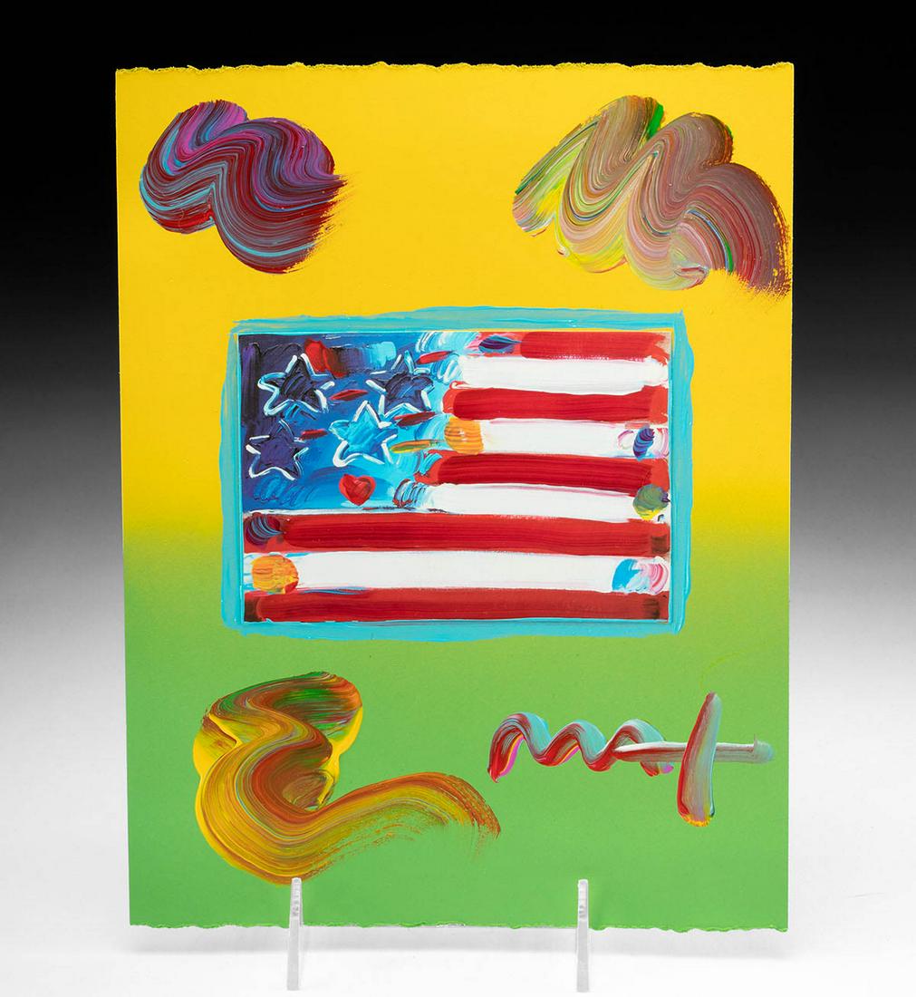 Peter Max Mixed Media & Acrylic "Flag with Heart" 2010 (1 of 4)
