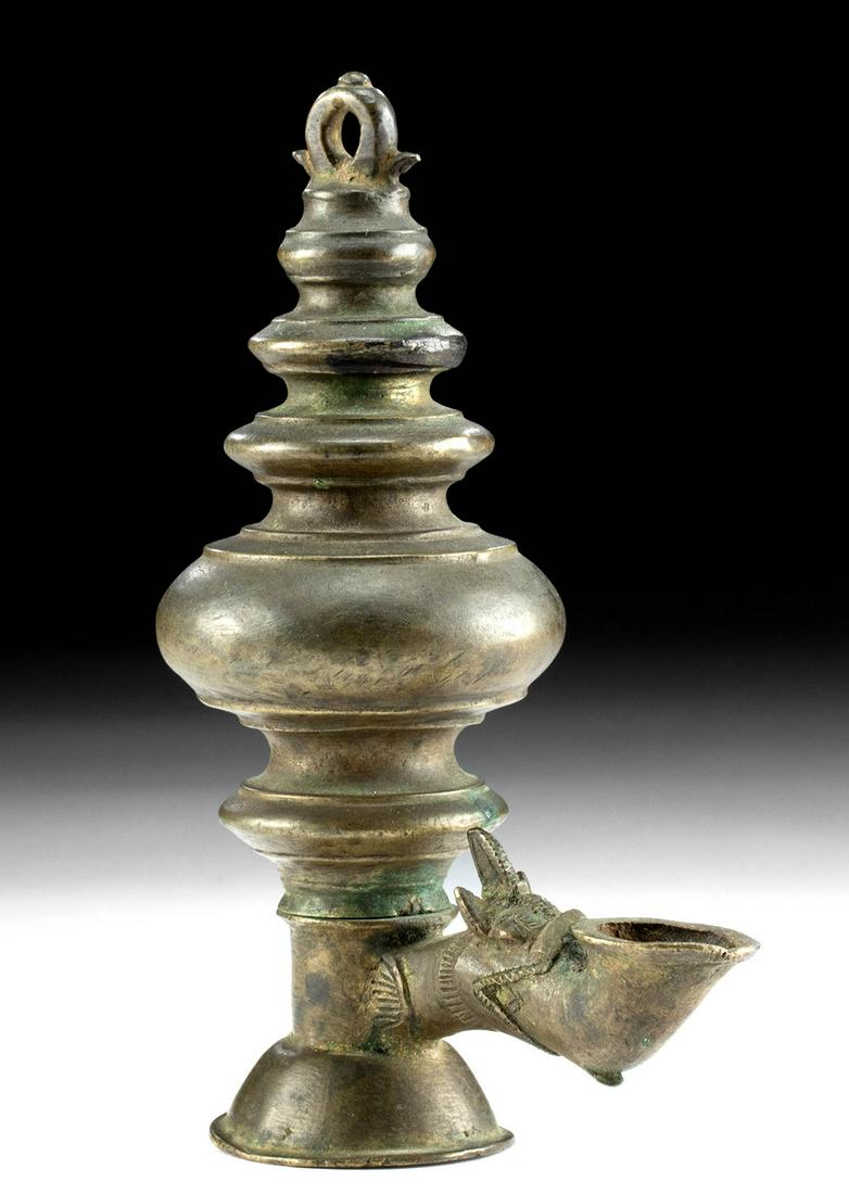 18th C. Sri Lankan Brass Oil Lamp Makara Spout (1 of 4)