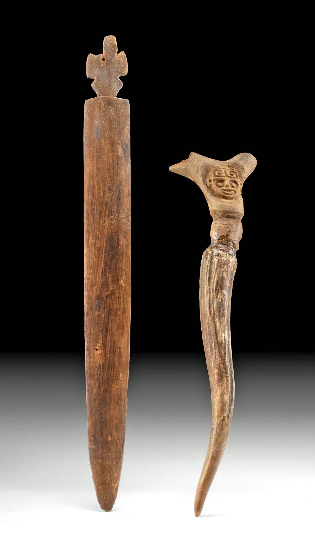 Chancay Wood Weaving Beater & Inca Antler Awl (1 of 3)