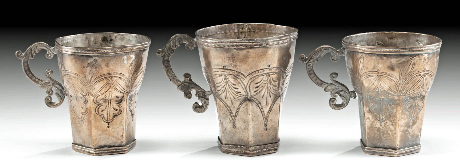 19th C. Spanish Colonial Incised Silvered Cups (1 of 5)