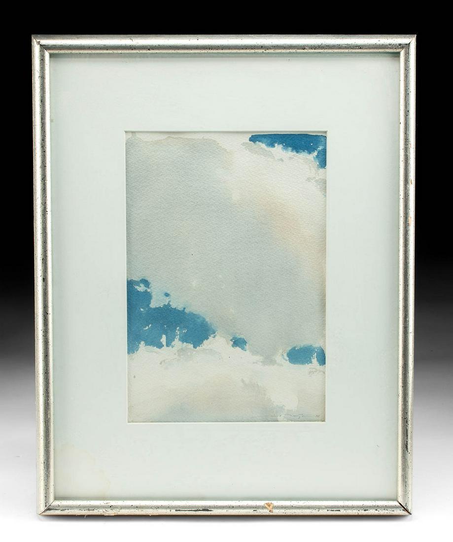 Charles Timothy Prutzer Watercolor - "Cumulus": Charles Timothy Prutzer (American, b. 1954). "Cumulus" watercolor, n.d. Signed on lower right. A gorgeous watercolor depicting cumulus clouds in the bright blue sky by Charles Timothy Prutzer. Prutzer