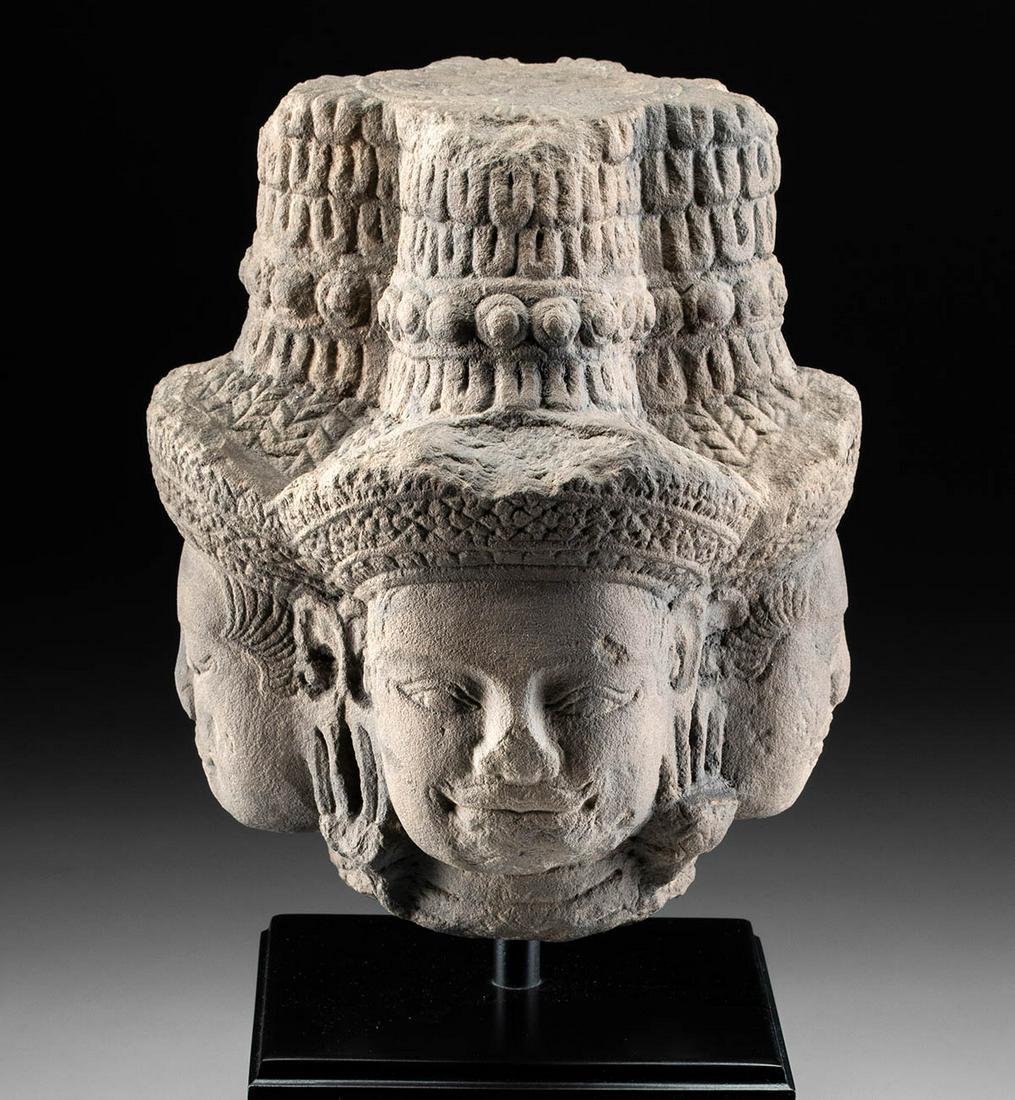 Rare 17th C. Khmer Post-Angkor Head of Brahma (1 of 5)