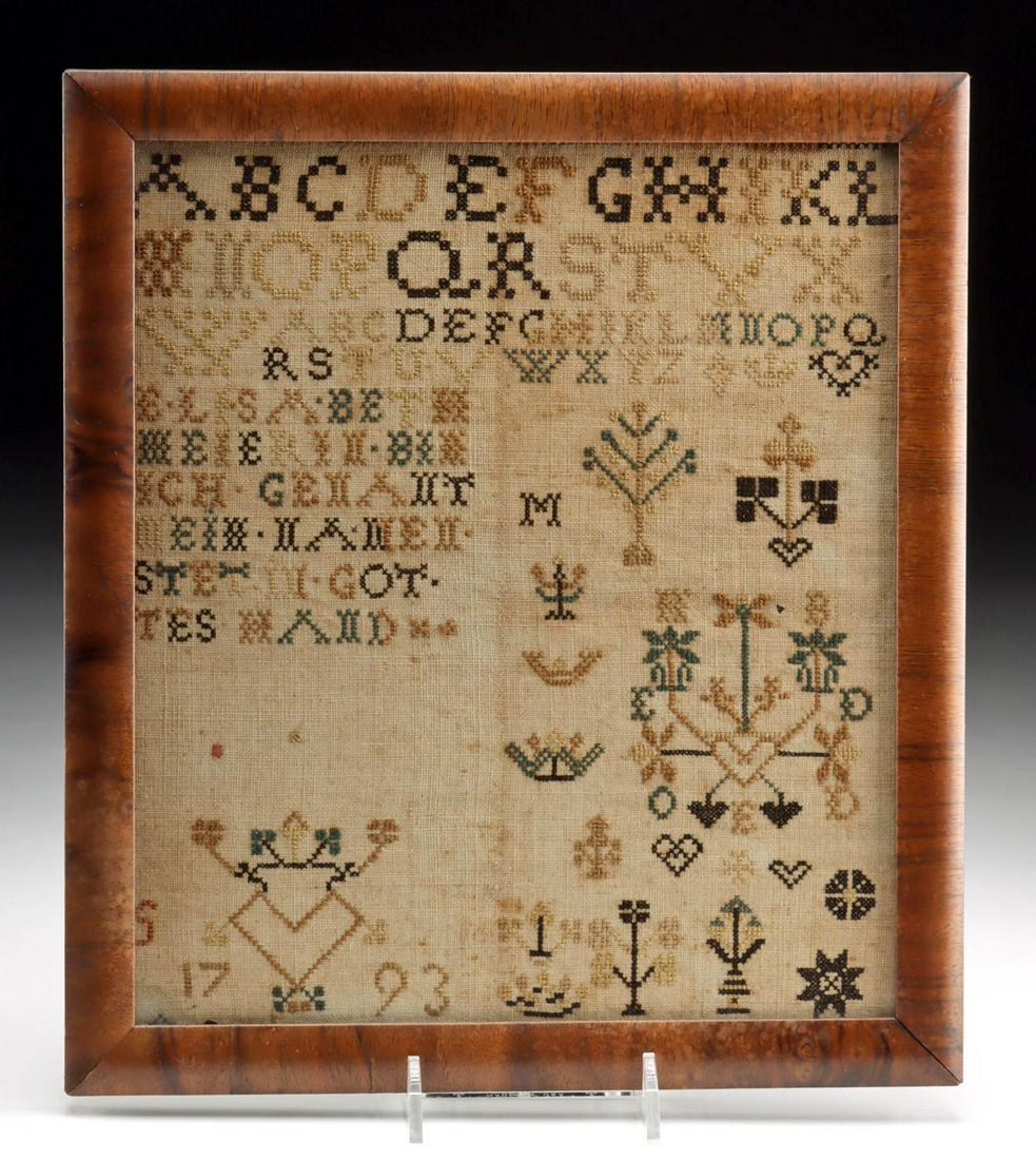 1793 American Needlepoint Sampler w/ Alphabet (1 of 2)