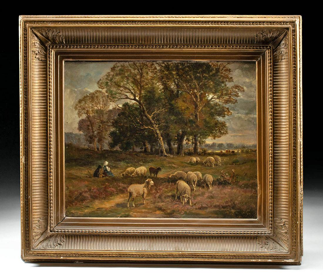 19th C. Desvarreaux Painting - Shepherdess & Sheep (1 of 4)