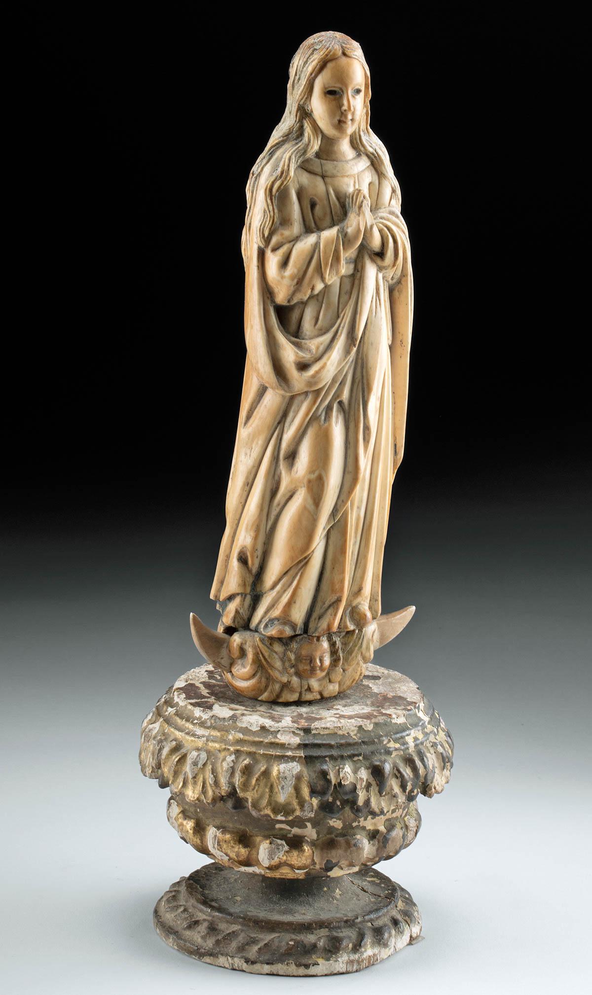 18th C. Indo-Portuguese Ivory Statuette of Mary (1 of 4)