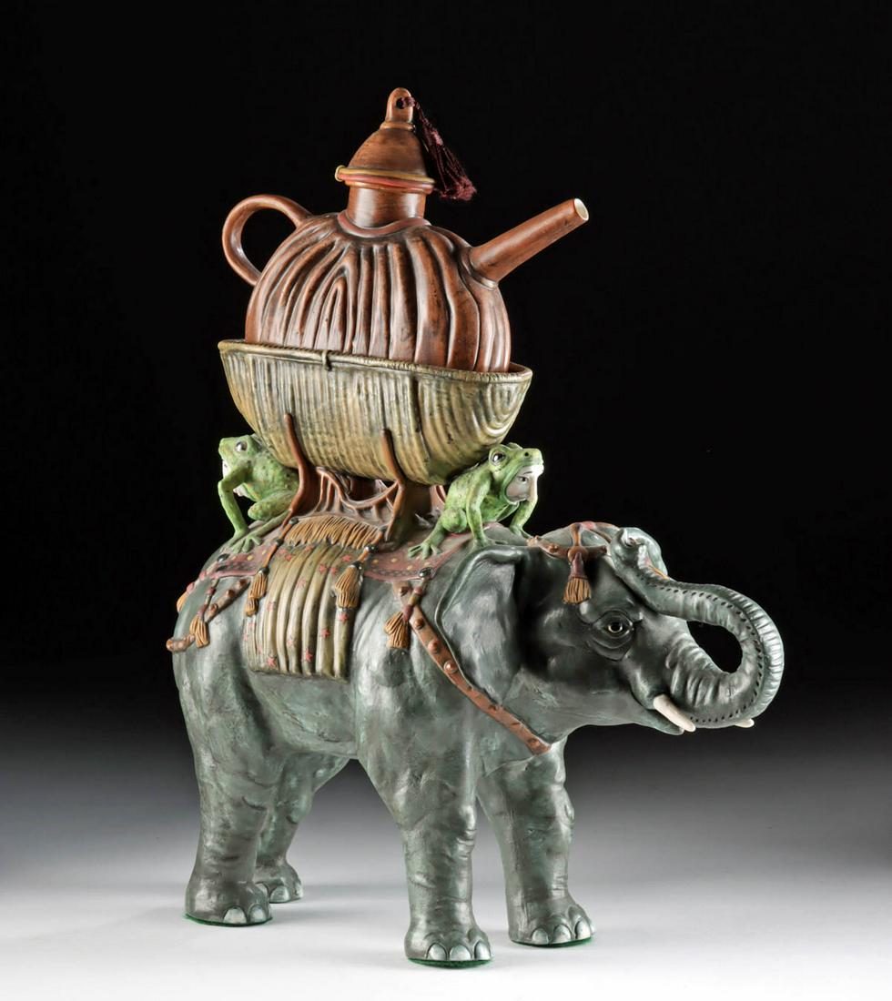 Polychrome Ceramic Elephant, Teapot & Frogmen by Hatton (1 of 5)