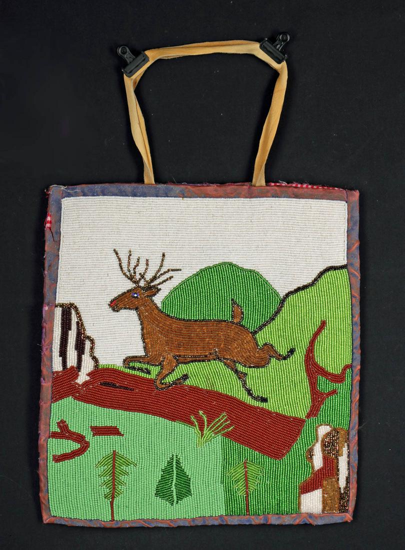 1900s Native American Yakima Beaded Textile Bag w/ Deer (1 of 3)