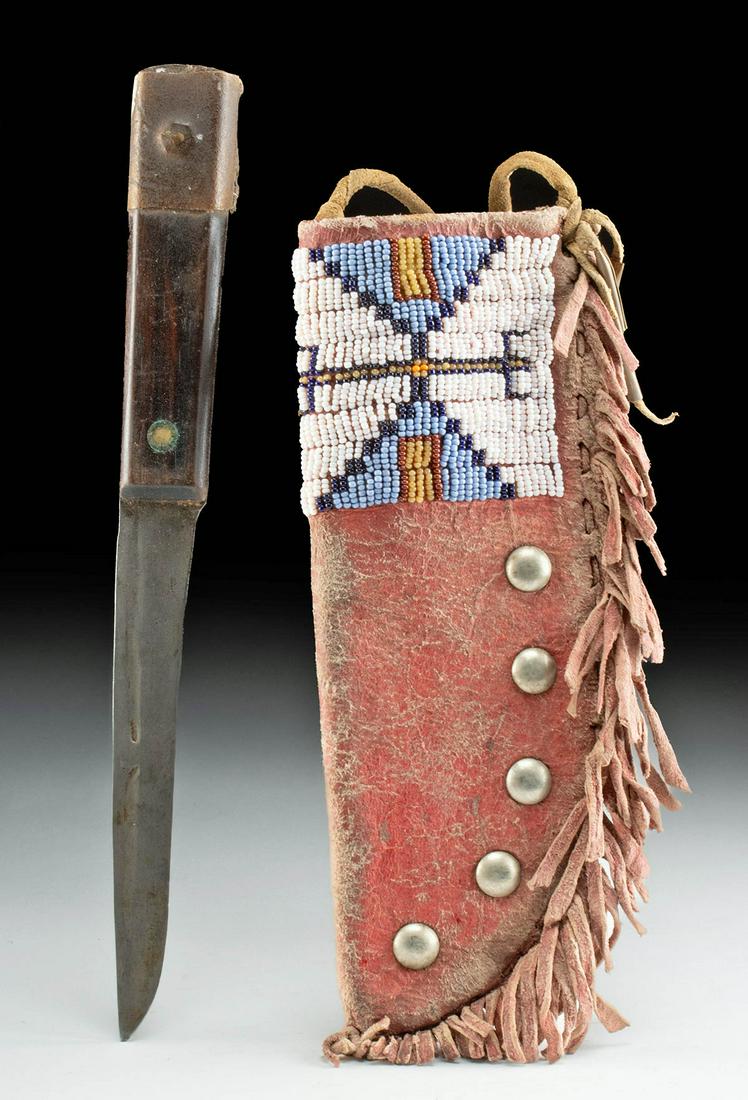 1850s Native American Crow Knife w/ Beaded Sheath (1 of 5)