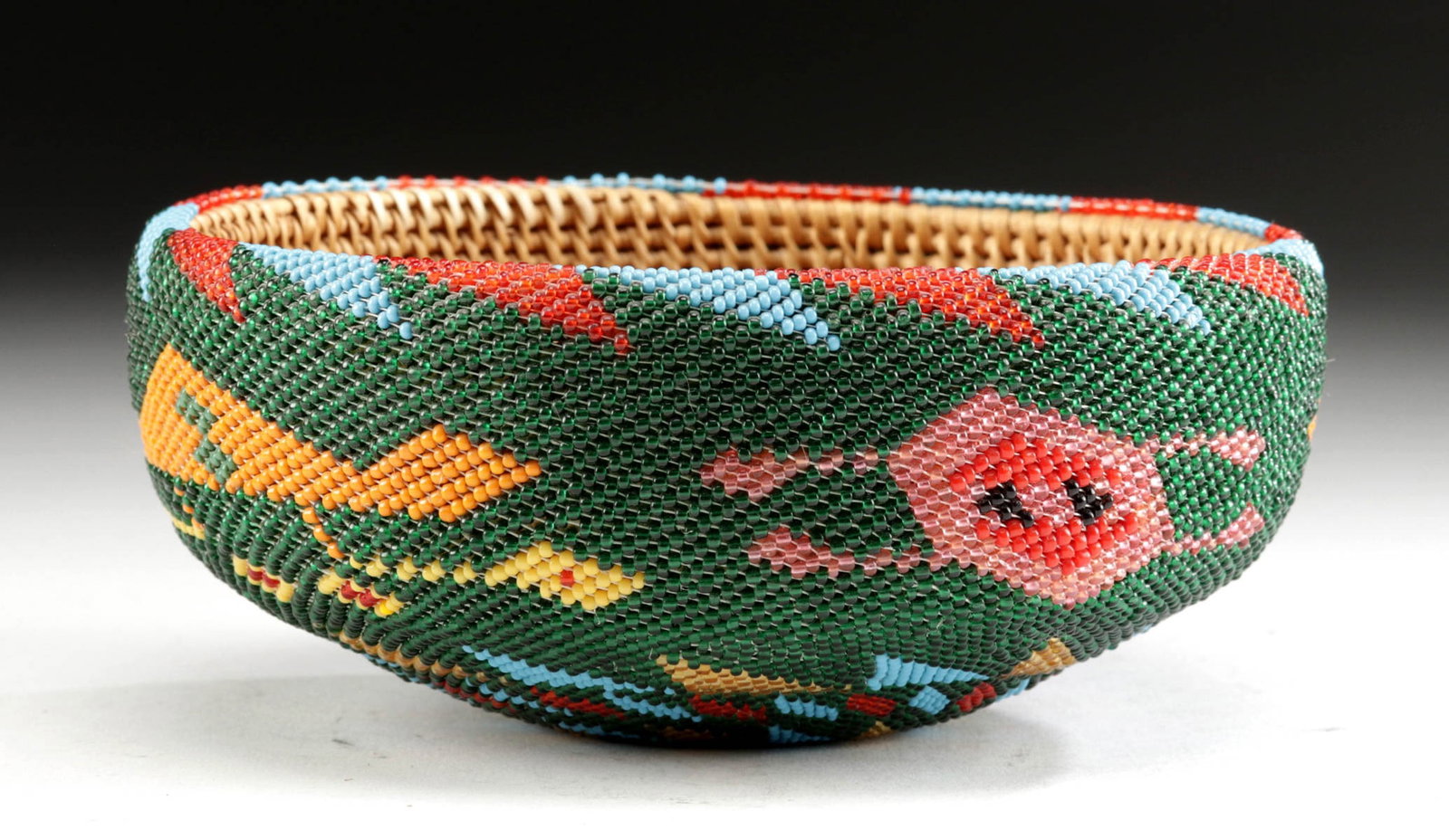 Washoe / Paiute Beaded Basket - Sun Wheel, Lizards (1 of 5)