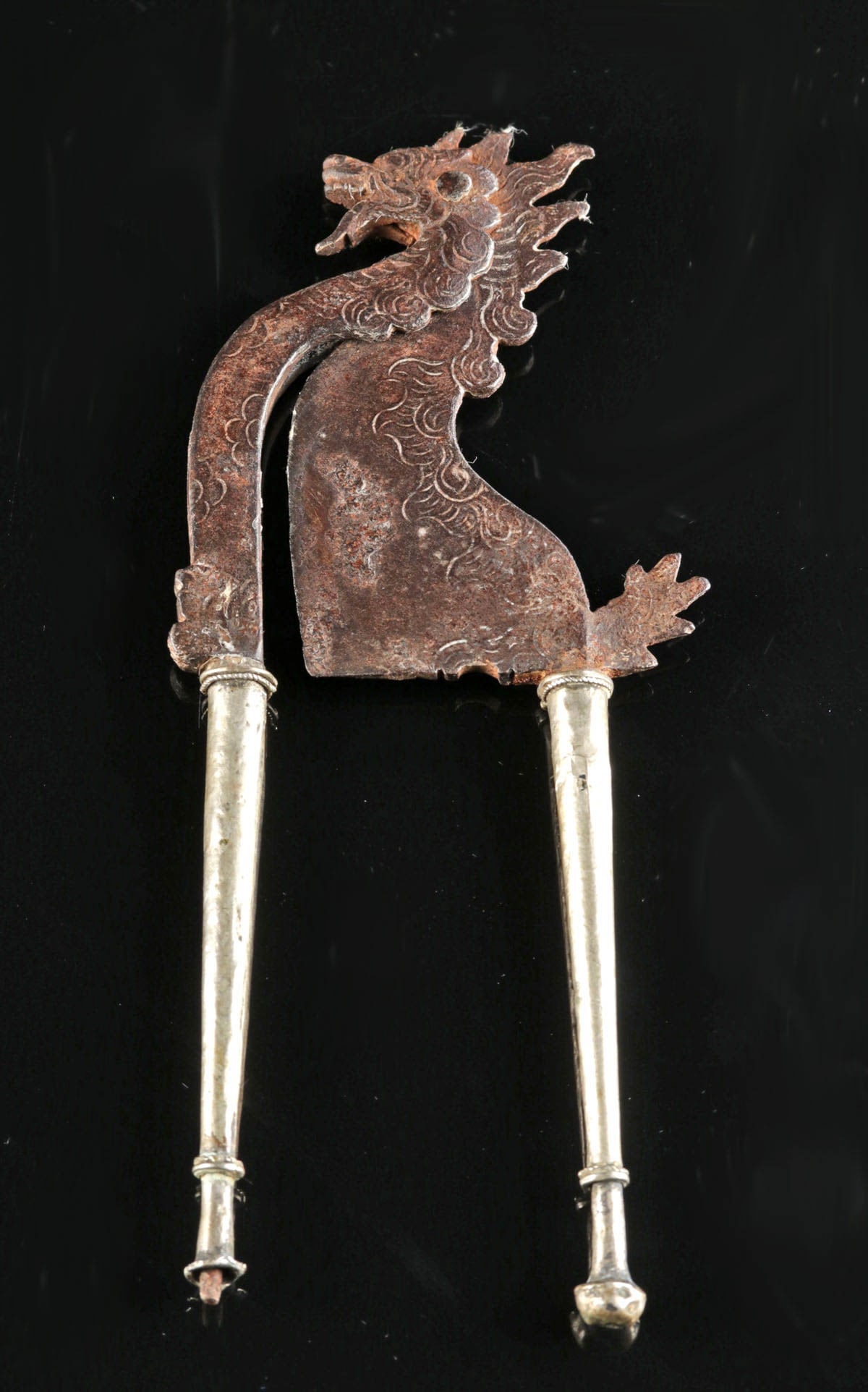 19th C. Java Iron Betel Nut Cutter w/ Silver Handles (1 of 4)