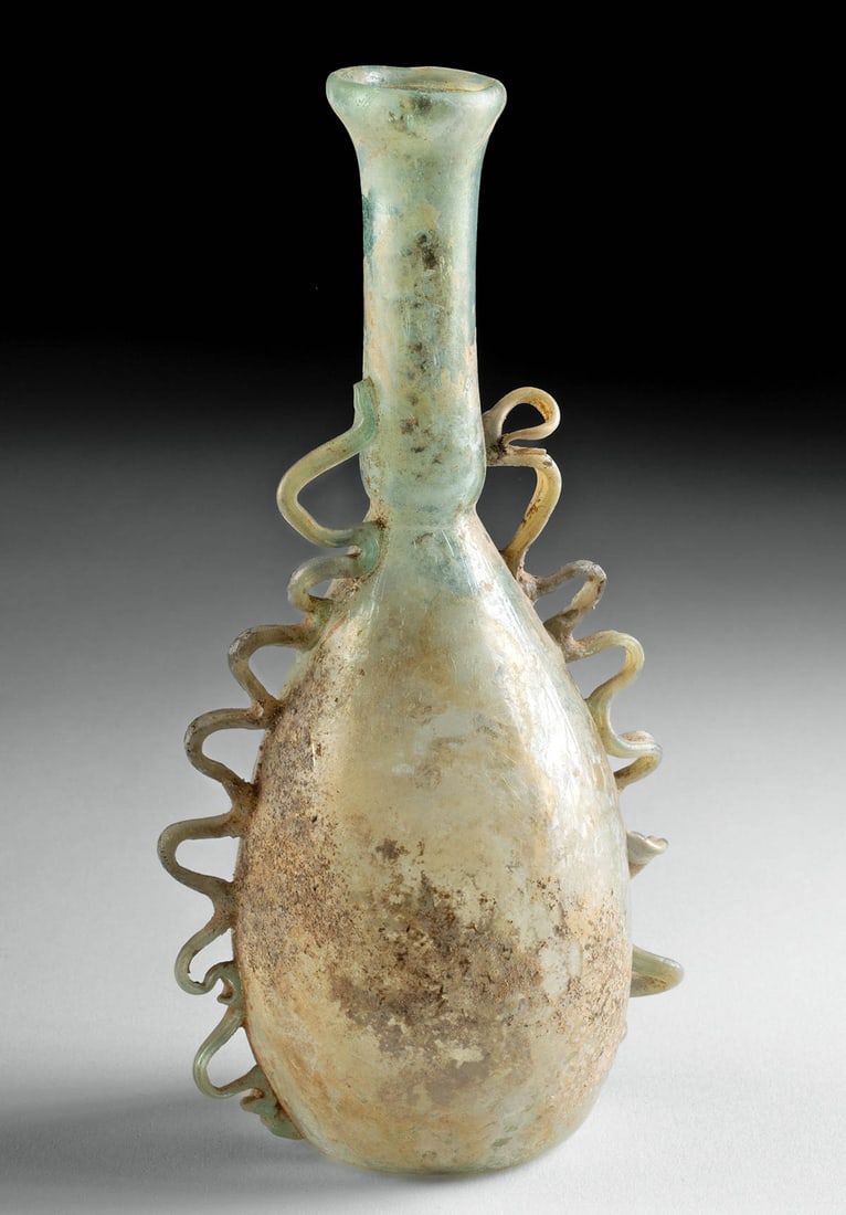 Roman / Byzantine Glass Flask w/ Trailing (1 of 4)