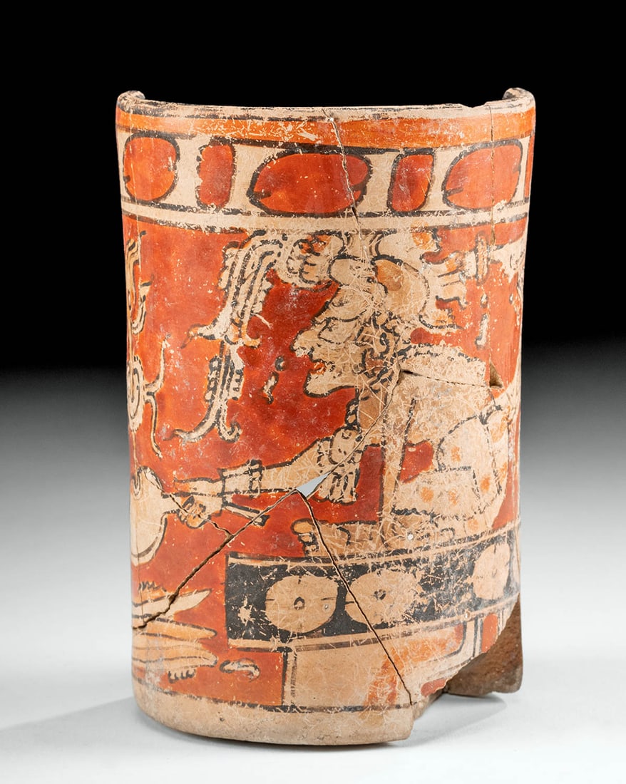 Maya Polychrome Cylinder - Elaborate Imagery Lord & Bird (1 of 4)