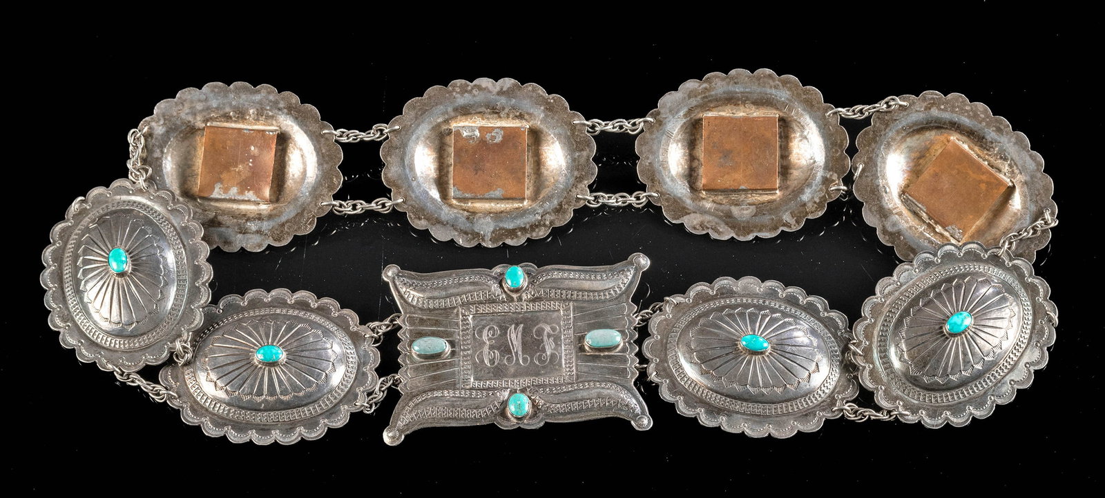 Early 20th C. Navajo Silver & Turquoise Concha Belt (1 of 4)