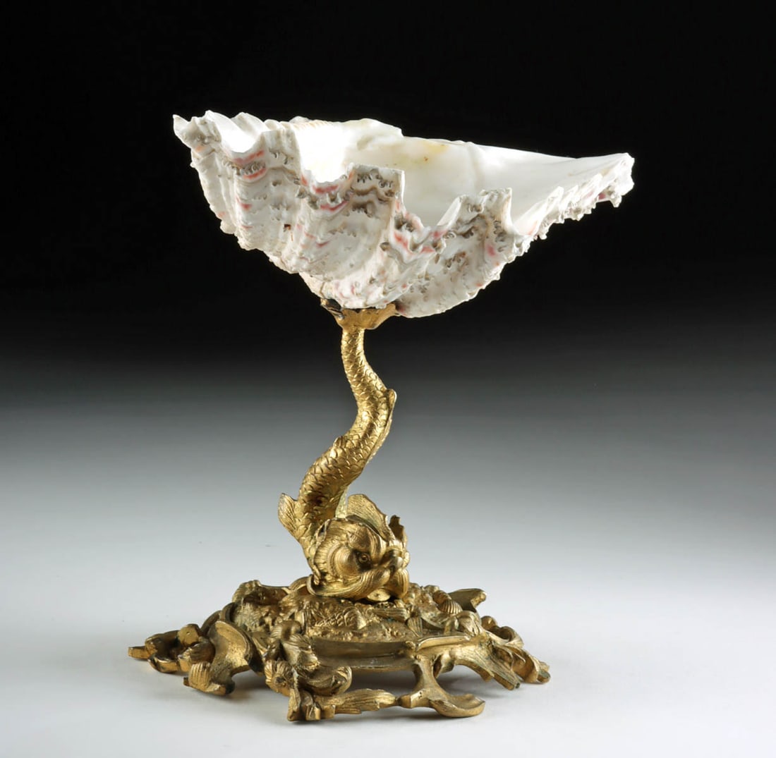 Neoclassical Gilt Brass Stand of Dolphin w/ Seashell (1 of 5)