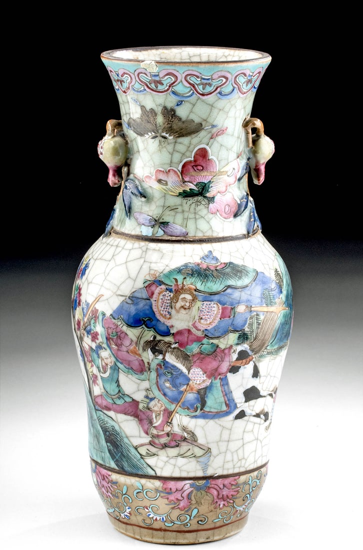 20th C. Chinese Polychrome Vase w/ Battle Scene (1 of 8)