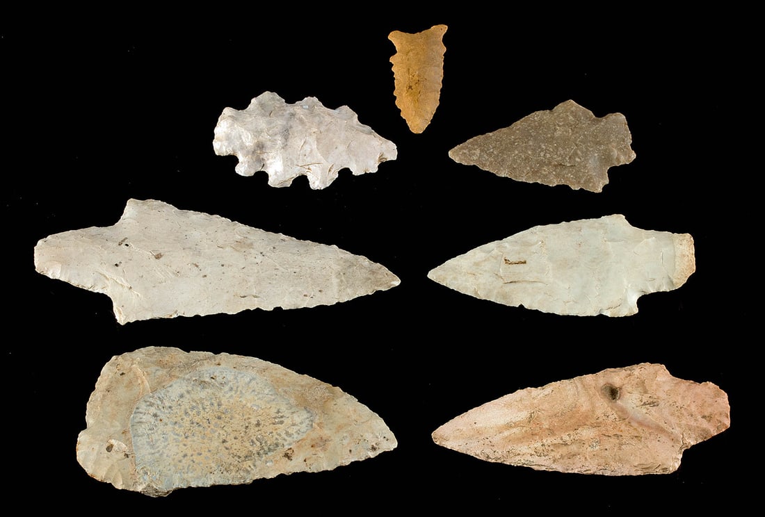 7 Native American Archaic Stone Projectile Points (1 of 2)