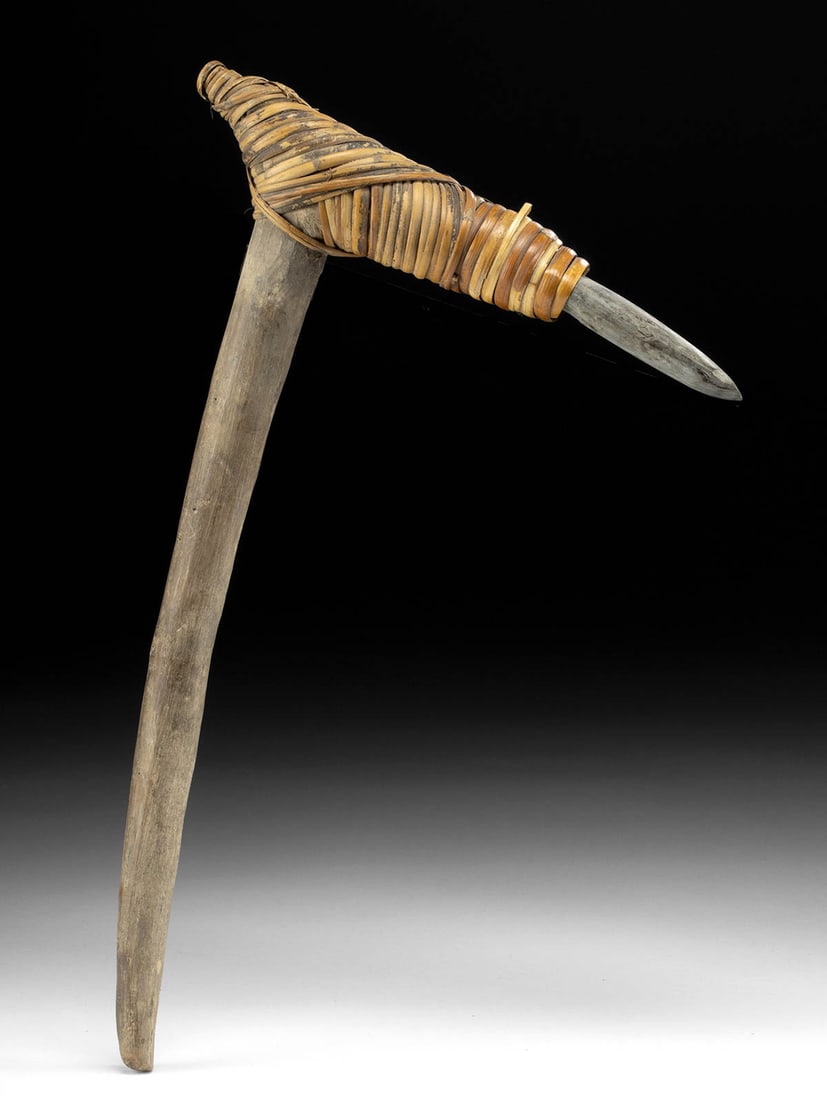 Early 20th C. Papua New Guinean Wood & Stone Adze (1 of 3)