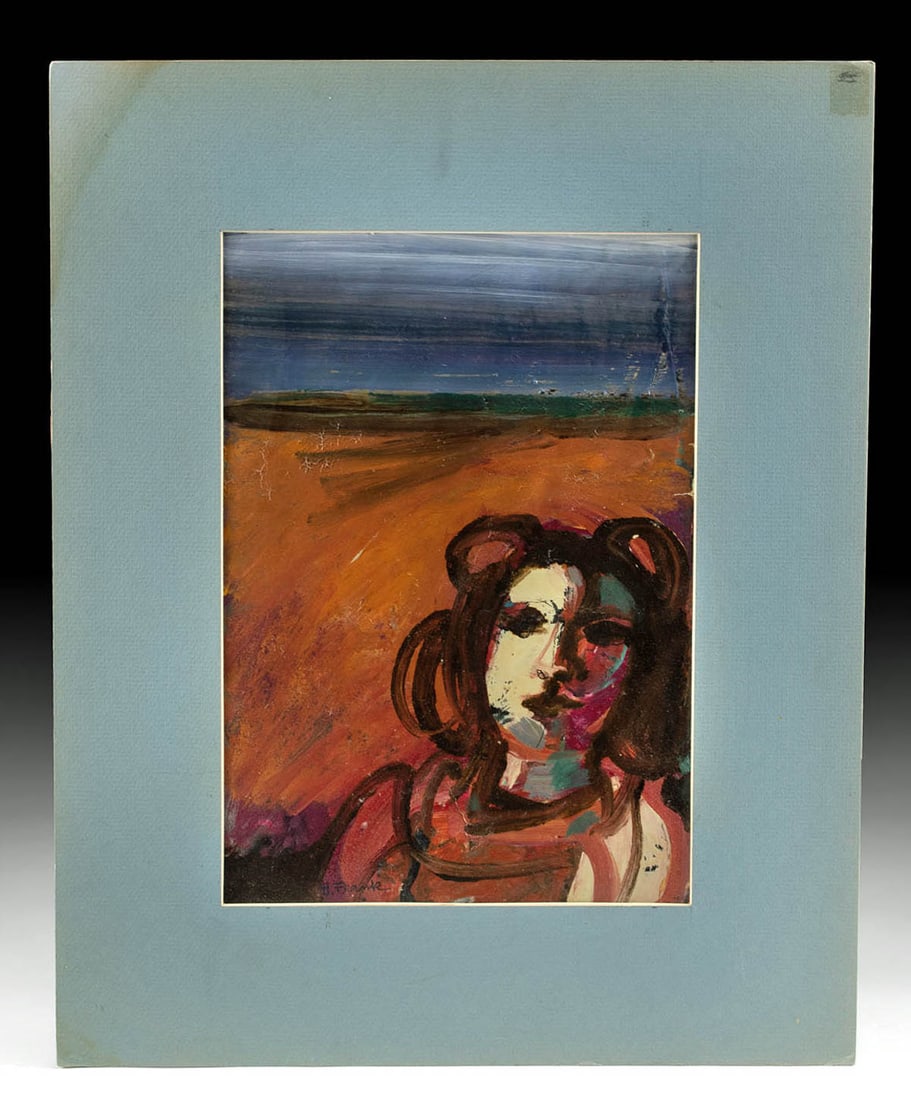 Harold Frank Mixed Media - Lady in Corner: **Originally Listed At $250** Harold Frank (American born in England, 1921-1995). "Lady in Corner" mixed media, n.d. Signed at lower left. A captivating painting by Harold Frank depicting the abstract