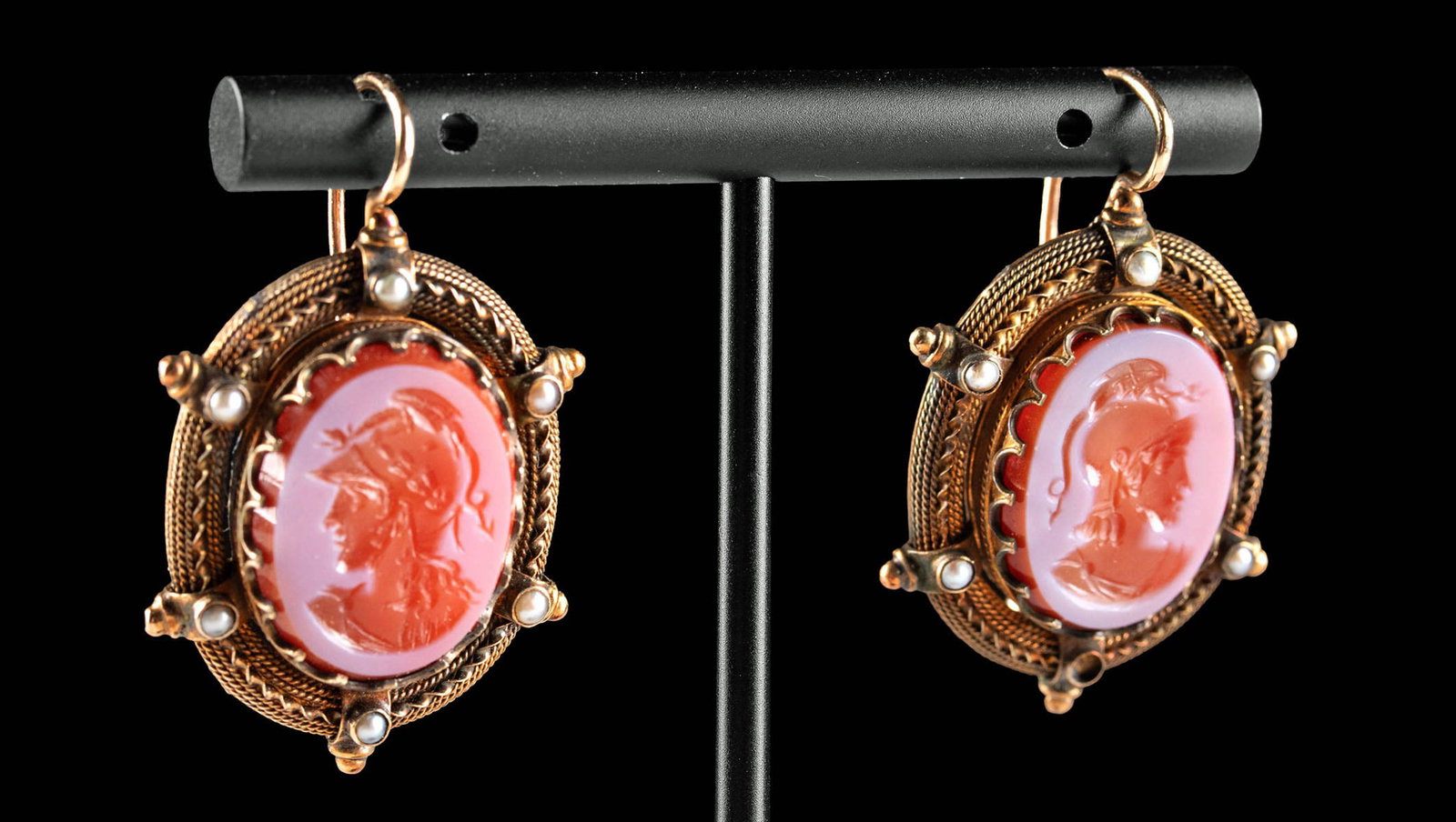 Victorian Gold, Pearl & Carnelian Intaglio Earrings (1 of 3)