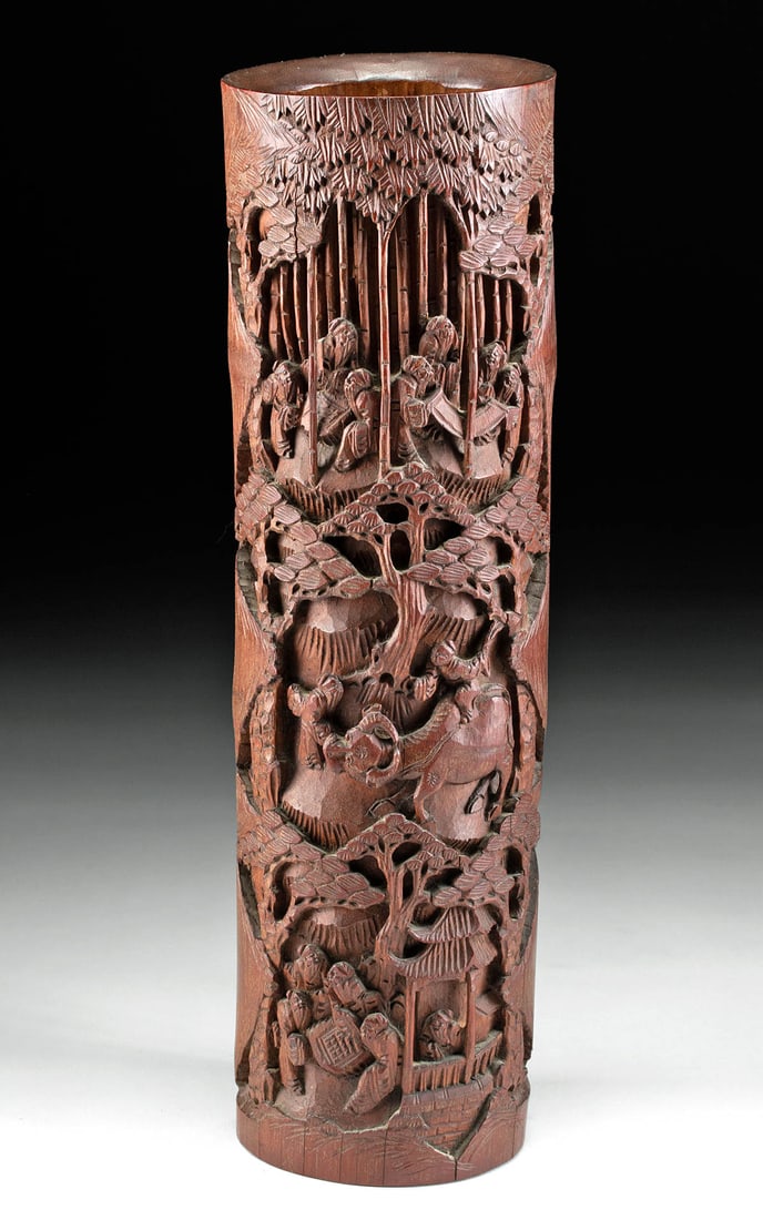 19th C. Chinese Bamboo Vase Forest & Literati Scenes (1 of 4)