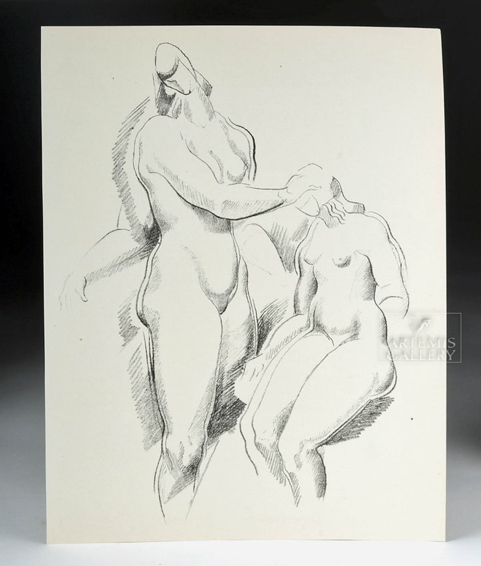 Archipenko Lithograph, Two Nudes, 1921: **Originally Listed At $300** Alexander (Aleksandr) Archipenko (American, born Ukrainian, 1887-1964), "Figurliche Komposition" (Figurative Composition), original lithograph, published in 1921 for Geni