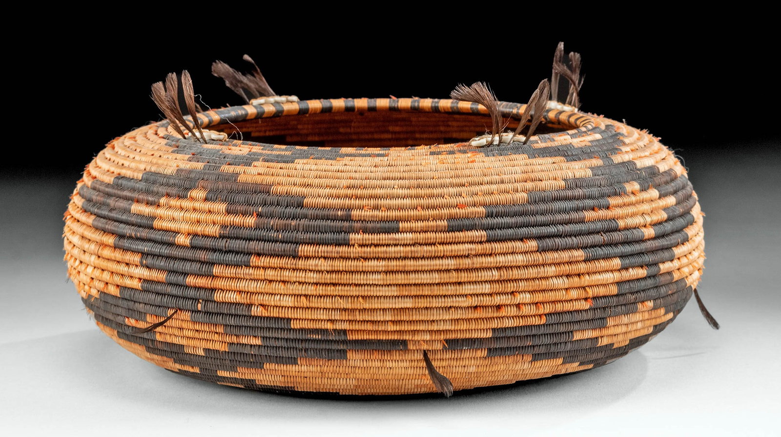 1920s Pomo Coiled Basket w/ Quail Feathers & Shells (1 of 4)