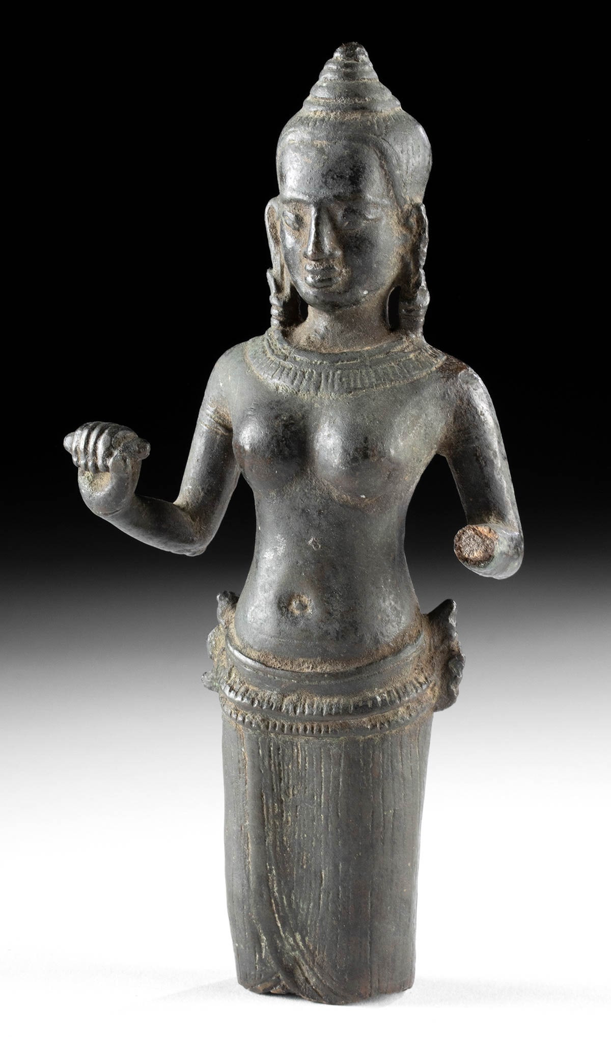 Cambodian Khmer Leaded-Bronze Standing Goddess Fragment (1 of 3)